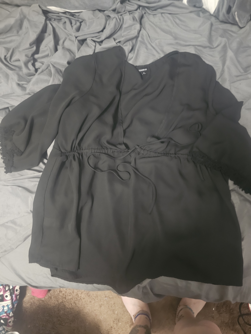 torrid Black Peasant Blouse with Tie Waist